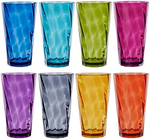ארהב אקרילית אופטיקס 20 אונקיה כוסות מים מפלסטיק בצבעי טון תכשיט | סט של 8 כוסות שתייה | ניתן לשימוש חוזר, ללא